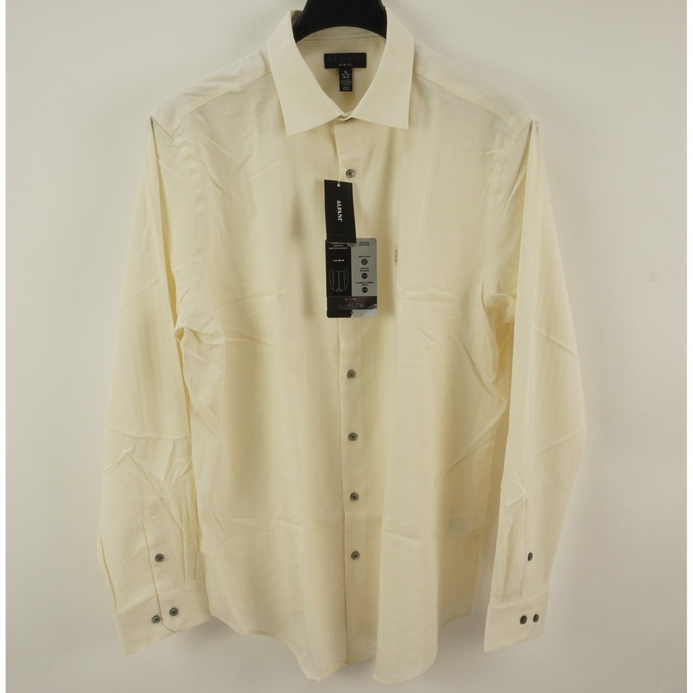 New $70 Alfani Performance Herringbone Slim Stretch Men's XL Tan Dress‎ Shirt